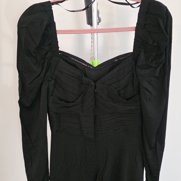 Self-Portrait Black Ruched Long Sleeve Midi Dress Slit | US 4 UK 8 - Picture 6 of 8